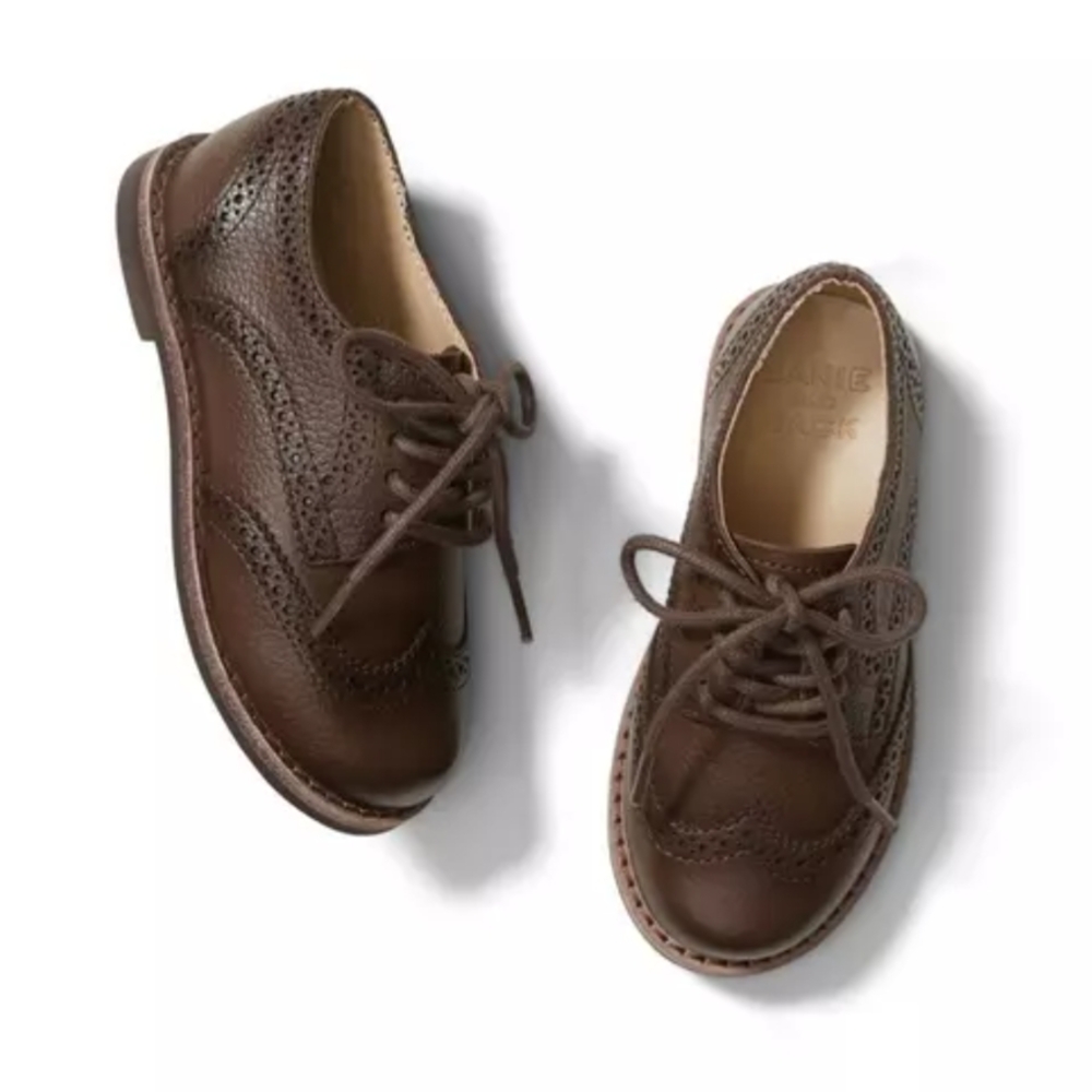 EUC Janie and Jack Baby Brown Leather Wingtip Oxford Shoes